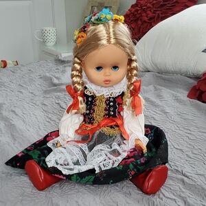 Charming Floral Doll with Red Shoes